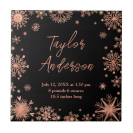 Azulejo De Cerâmica Flocos de neve Dourados rosa em Neves Negros