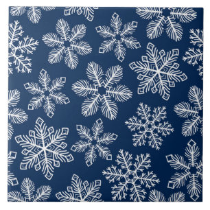 Azulejo De Cerâmica Flocos de neve em azul escuro