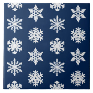 Azulejo De Cerâmica Flocos de neve Ikat - Azul Marinho branco e escuro