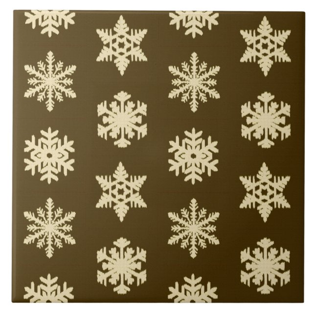 Azulejo De Cerâmica Flocos de neve Ikat - Castanho de bege e de chocol (Frente)