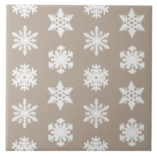 Azulejo De Cerâmica Flocos de neve Ikat - Taupe bronzeado e branco