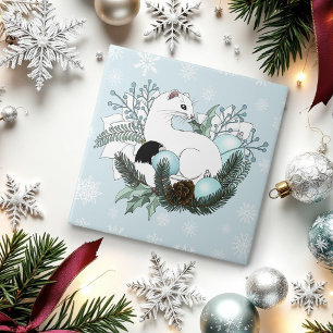 Azulejo De Cerâmica Flocos de Neve Natal Azul Erva-Miúda Branca