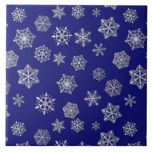 Azulejo De Cerâmica Flocos de neve prateados sobre fundo azul escuro
