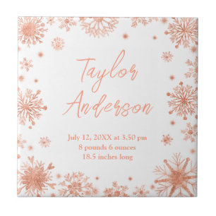 Azulejo De Cerâmica Flocos de neve rosa Dourados em Chapéus Brancos