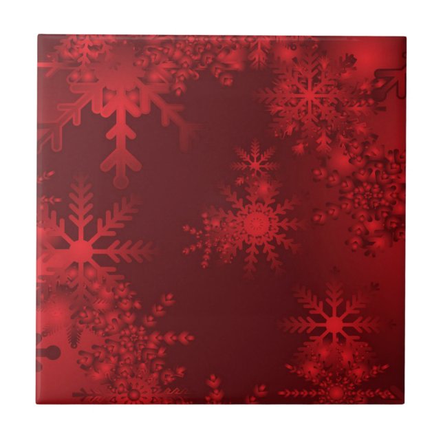 Azulejo De Cerâmica Flocos de neve vermelhos (Frente)