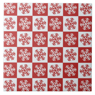 Azulejo De Cerâmica Flocos de neve vermelhos e brancos