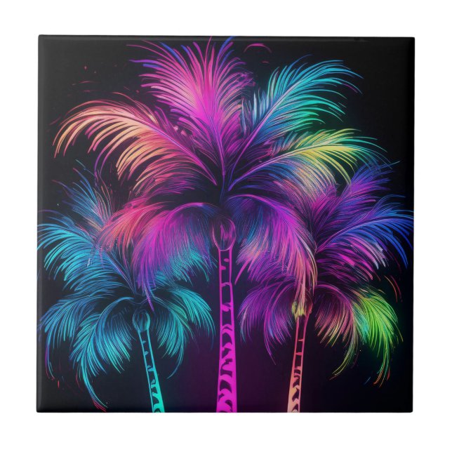 Azulejo De Cerâmica Floffy Neon Palm Trees (Frente)