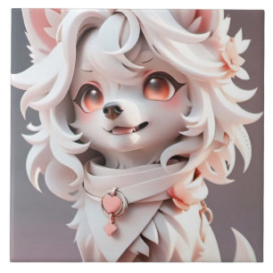 Azulejo De Cerâmica Floffy Pink E White Puppy