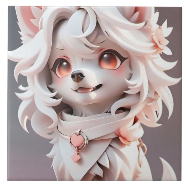 Azulejo De Cerâmica Floffy Pink E White Puppy (Frente)