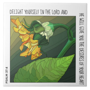 Azulejo De Cerâmica Flor amarela escura com verso de Salm 37:4