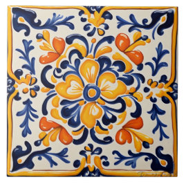 Azulejo De Cerâmica Flor Amarelo-Azul-Mediterrâneo Siciliana