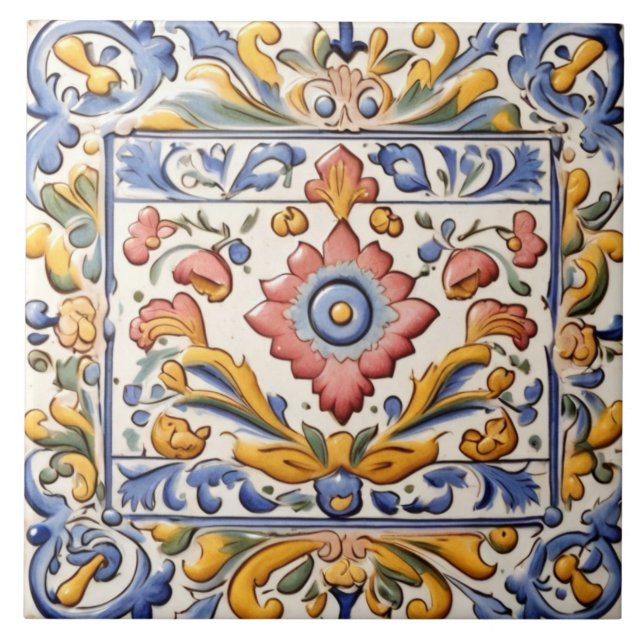 Azulejo De Cerâmica Flor Amarelo-Cor-de-rosa-ornamentado (Frente)