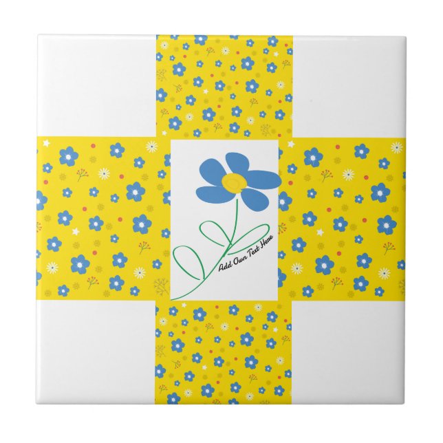 Azulejo De Cerâmica Flor Amarelo e Azul (Frente)
