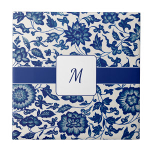 Azulejo De Cerâmica Flor Azul Branco Nome Personalizado País Francês
