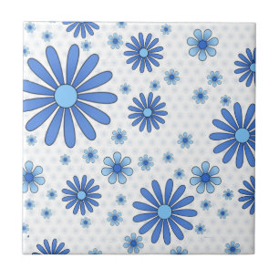 Azulejo De Cerâmica Flor azul e branca com alimentação retro floral
