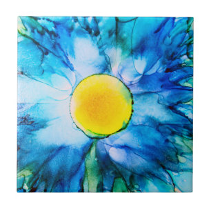 Azulejo De Cerâmica Flor azul em tintas do álcool