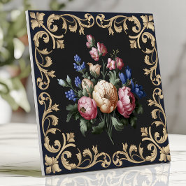 Azulejo De Cerâmica Flor Barroco Preto e Dourado Elegante