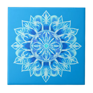 Azulejo De Cerâmica Flor Batik Mandala em Turquesa