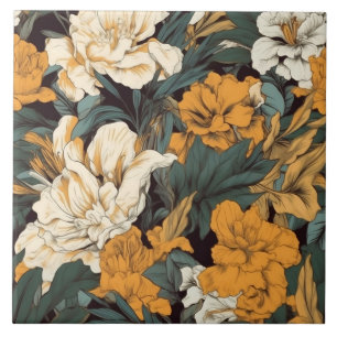Azulejo De Cerâmica Flor bonito branca e laranja