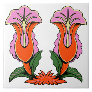 Azulejo De Cerâmica Flor Botânica Estilizada de Lírio Retrô