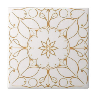 Azulejo De Cerâmica Flor branca e ouro