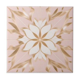Azulejo De Cerâmica Flor branca, ouro e rosa