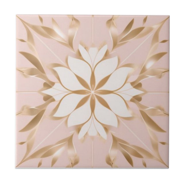 Azulejo De Cerâmica Flor branca, ouro e rosa (Frente)