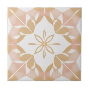 Azulejo De Cerâmica Flor branca, ouro e rosa