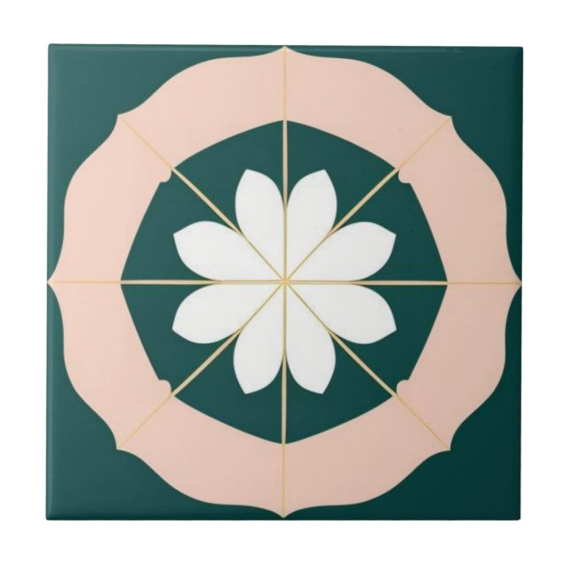 Azulejo De Cerâmica Flor branco, verde-acqua e rosa (Frente)