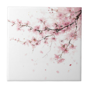 Azulejo De Cerâmica Flor Cerejeira Rosa Sakura Aquarela