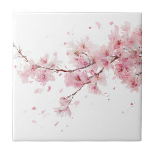 Azulejo De Cerâmica Flor Cerejeira Rosa Sakura Aquarela Floral