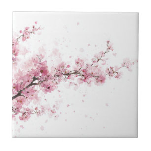 Azulejo De Cerâmica Flor Cerejeira Rosa Sakura Aquarela Floral