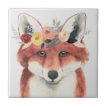 Azulejo De Cerâmica Flor Coroa Florestal Fox<br><div class="desc">Esta impressão de aquarela apresenta um retrato macio de uma raposa enfeitada com uma coroa | Por Grace Popp</div>