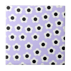 Azulejo De Cerâmica Flor Cute Preta e Branca Com Fundo Azul
