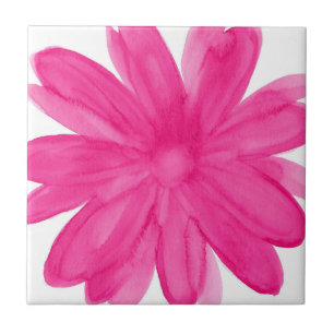 Azulejo De Cerâmica Flor da aguarela do rosa quente