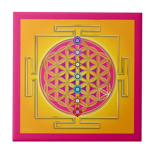 Azulejo De Cerâmica FLOR DA VIDA - Chakras Yantra (Frente)