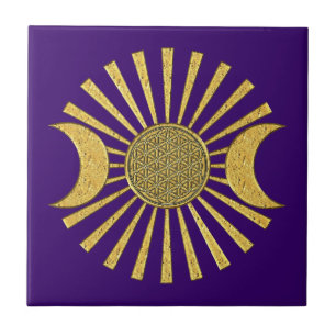 Azulejo De Cerâmica Flor da vida com lua