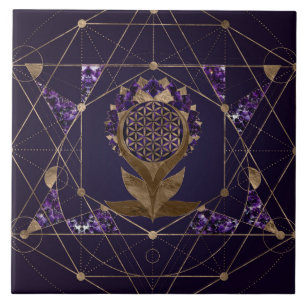 Azulejo De Cerâmica Flor da Vida do Lotus - Ornamento Sagrado de Geome