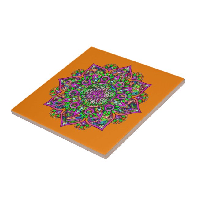 Azulejo De Cerâmica Flor da Vida - Mandala Indiana 1 (Lateral)