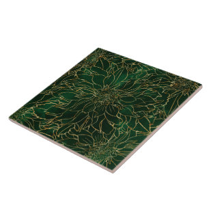 Azulejo De Cerâmica Flor Dahlia Dourada e verde