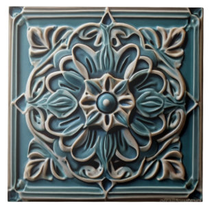 Azulejo De Cerâmica Flor de Alivio Falsa Tradicional de Turquesa Teal