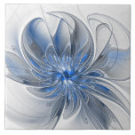 Azulejo De Cerâmica Flor de Arte Fracionada com Cinza Azul abstrato<br><div class="desc">Flor fantasia única com tons de azul e cinza,  abstrato e elegante. Design para seu azulejo cerâmico e muito mais.</div>