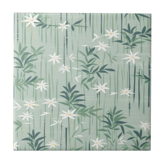 Azulejo De Cerâmica Flor de Bambu Sereno Asiático  (4) (Frente)