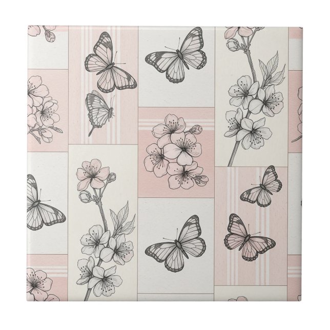 Azulejo De Cerâmica Flor de Borboleta Elegante (5) (Frente)