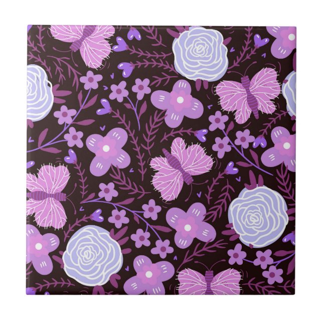 Azulejo De Cerâmica Flor de Borboleta Rosa (Frente)