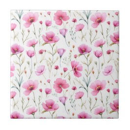 Azulejo De Cerâmica Flor de Campo Aguarela Rosa