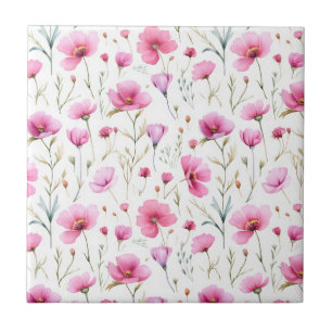 Azulejo De Cerâmica Flor de Campo Aguarela Rosa