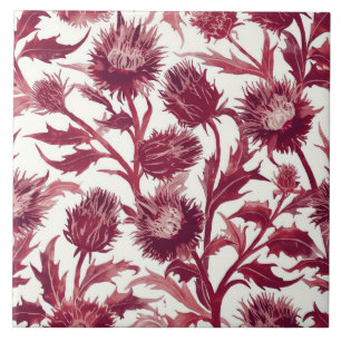 Azulejo De Cerâmica Flor de cardo William Morris em burgundy profundo