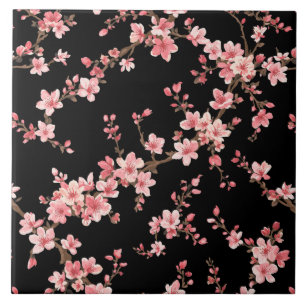Azulejo De Cerâmica Flor de Cerejeira Japonesa Rosa Bege Preto
