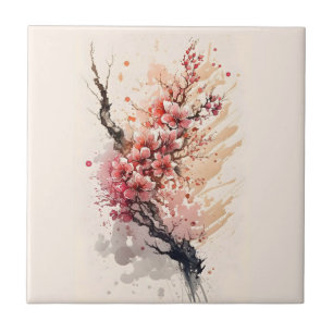 Azulejo De Cerâmica Flor de Cerejeira Rosa Vermelho Floral Cozinha Ban